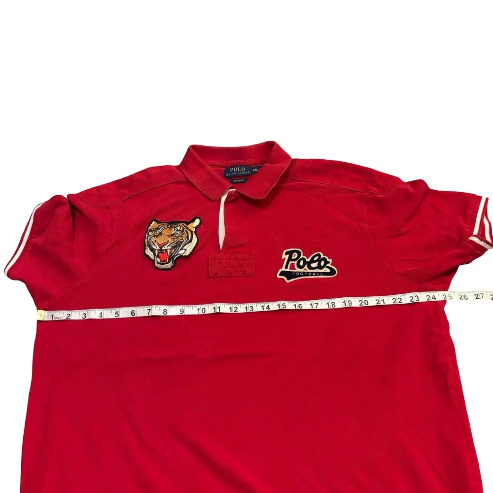 Polo Ralph Lauren Red Tiger Football‎ Patch Custom Fit Rugby Polo Shirt XXL Mens